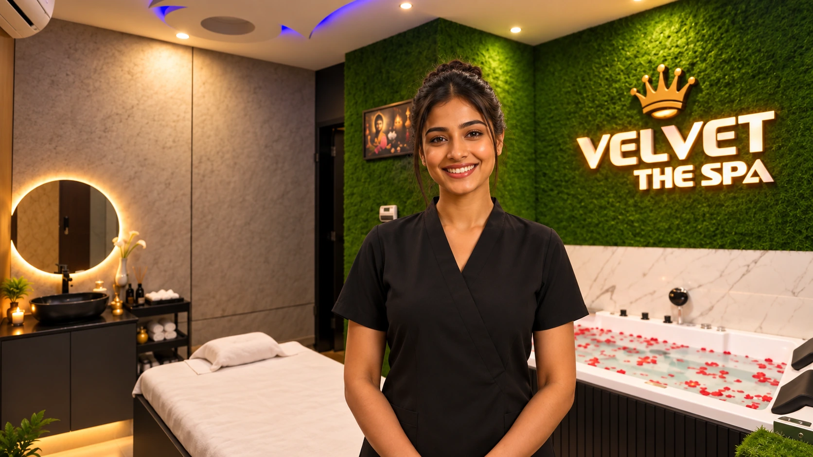 Velvet The Spa interior with therapist and VIP Jacuzzi